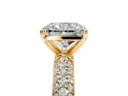 Solitaire Engagement Ring Setting for Radiant Cut Center with Domed Multi-Row Pave Band and Prong Head in Yellow Gold