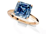 Solitaire Engagement Ring Setting for Fancy Blue Asscher Cut Center with Narrow Cathedral Band and Prong Head in Rose Gold