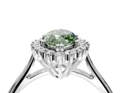 Starburst Halo Engagement Ring Setting for Fancy Green Marquise Center with Thin Round-Wire Band and Prong Head in White Gold