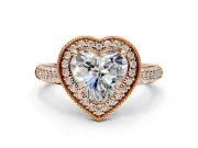 Milgrain Halo Engagement Ring Setting for Heart-Shaped Center with Three-Sided Pave Band and Prong Head in Rose Gold