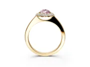 Halo Engagement Ring Setting for Fancy Pink Pear-Shaped Center with Plain Tapered Band and Prong Head in Yellow Gold