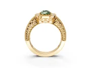 Milgrain Halo Engagement Ring Setting for Fancy Green Pear-Shaped Center with Pave Band and Prong Head in Yellow Gold