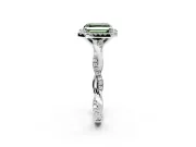Halo Engagement Ring Setting for Fancy Green Asscher Cut Center with Pave and Plain Twist Band and Prong Head in White Gold