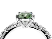 Solitaire Engagement Ring Setting for Fancy Green Pear-Shaped Center with Trailing Leaf Accent Band and Prong Head in Sterling Silver