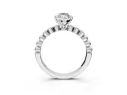 Solitaire Engagement Ring Setting for Marquise Center with Bezel-Dot Beaded Band and Prong Head in White Gold
