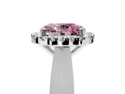 Halo Engagement Ring Setting for Fancy Pink Oval Center with Square Band and Prong Head in Platinum