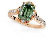 Floral Engagement Ring Setting for Fancy Green Emerald Cut Center with Pave Band and Floral Prong Head in Rose Gold