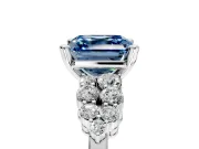 Cluster Engagement Ring Setting for Fancy Blue Asscher Cut Center with 2-Row Shoulder Clusters and Prong Head in White Gold