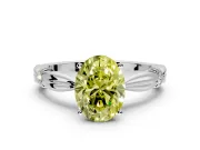 Solitaire Engagement Ring Setting for Fancy Yellow Oval Center with Carved Leaf Shoulders and Prong Head in White Gold