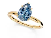 Hidden Halo Engagement Ring Setting for Fancy Blue Pear-Shaped Center with Thin Rounded Band and Prong Head in Yellow Gold