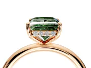 Hidden Halo Engagement Ring Setting for Fancy Green Princess Cut Center with Thin Rounded Band and Prong Head in Rose Gold