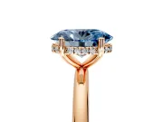 Hidden Halo Engagement Ring Setting for Fancy Blue Oval Center with Thin Round-Wire Band and Prong Head in Rose Gold