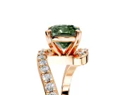 Solitaire Engagement Ring Setting for Fancy Green Cushion Cut Center with Pave Bypass Swirl Band and Prong Head in Rose Gold