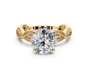 Solitaire Engagement Ring Setting for Round Cut Center with Marquise Panel Band and Prong Head in Yellow Gold