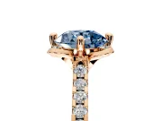 Floral Engagement Ring Setting for Fancy Blue Round Cut Center with Pave Band and Floral Prong Head in Rose Gold