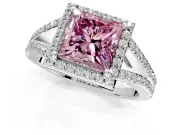 Halo Engagement Ring Setting for Fancy Pink Princess Cut Center with Pave Split Shank and Prong Head in Platinum