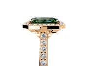 Halo Engagement Ring Setting for Fancy Green Emerald Cut Center with Pave Accents, Heart Basket and Prong Head in Rose Gold