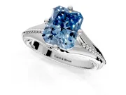 Solitaire Engagement Ring Setting for Fancy Blue Radiant Cut Center with Milgrain Cathedral Band and Prong Head in Sterling Silver