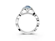 Halo Engagement Ring Setting for Fancy Blue Marquise Center with Twist Band and Prong Head in White Gold