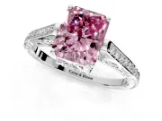 Cathedral Engagement Ring Setting for Fancy Pink Radiant Cut Center with Antique-Style Pave Band and Prong Head in Sterling Silver