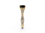 Solitaire Engagement Ring Setting for Fancy Black Cushion Cut Center with Twisted Pave Split Shank and Prong Head in Yellow Gold