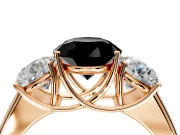 3 Stone Engagement Ring Setting for Fancy Black Round Cut Center with Raised Basket Heads and Prong Head in Rose Gold