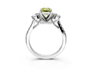 3 Stone Engagement Ring Setting for Fancy Yellow Emerald Cut Center with Crossover Basket, Pave Band and Prong Head in Platinum