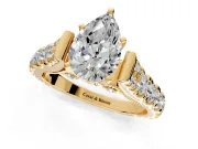 Solitaire Engagement Ring Setting for Pear-Shaped Center with Pave Cathedral Shoulders and Prong Head in Yellow Gold