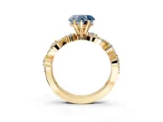 Solitaire Engagement Ring Setting for Fancy Blue Heart-Shaped Center with Bar-Station Pave Twist and Prong Head in Yellow Gold