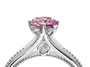 Solitaire Engagement Ring Setting for Fancy Pink Radiant Cut Center with Milgrain Cathedral Band and Prong Head in Platinum