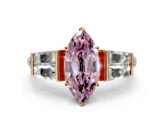 Channel-Set Engagement Ring Setting for Fancy Pink Marquise Center with Baguette Band and Prong Head in Rose Gold