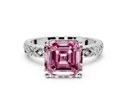 Solitaire Engagement Ring Setting for Fancy Pink Asscher Cut Center with Milgrain X Pattern Band and Prong Head in Platinum