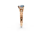 Solitaire Engagement Ring Setting for Fancy Blue Heart-Shaped Center with Filigree Band and Prong Head in Rose Gold