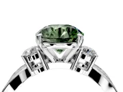 3 Stone Engagement Ring Setting for Fancy Green Round Cut Center with Pave Twist Band and Prong Head in Sterling Silver