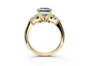 3 Stone Engagement Ring Setting for Fancy Blue Princess Cut Center with Large Pear-Shaped Accents and Prong Head in Yellow Gold