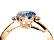 3 Stone Engagement Ring Setting for Fancy Blue Heart-Shaped Center with Low-Set Round Cut Accents and Prong Head in Rose Gold