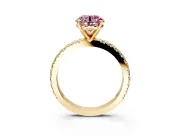 Solitaire Engagement Ring Setting for Fancy Pink Round Cut Center with Fine Pave Band and Claw Prong Head in Yellow Gold
