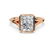 Solitaire Engagement Ring Setting for Radiant Cut Center with V Split Shank and Bezel Head in Rose Gold