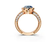Milgrain Halo Engagement Ring Setting for Fancy Blue Heart-Shaped Center with Wide Pave Band and Prong Head in Rose Gold
