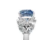 Leaf Cluster Engagement Ring Setting for Fancy Blue Cushion Cut Center with Marquise Accents and Prong Head in Sterling Silver
