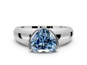 Tension Engagement Ring Setting for Fancy Blue Heart-Shaped Center with Wide Flat Band and Tension Head in White Gold