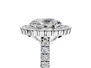 Milgrain Floral Halo Engagement Ring Setting for Oval Center with Pave Band and Prong Head in Platinum