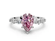 Solitaire Engagement Ring Setting for Fancy Pink Pear-Shaped Center with Trailing Leaf Accent Band and Prong Head in White Gold