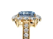 Halo Engagement Ring Setting for Fancy Blue Radiant Cut Center with Milgrain Channel Band and Prong Head in Yellow Gold
