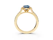 Floral Engagement Ring Setting for Fancy Blue Radiant Cut Center with Pave Band and Floral Prong Head in Yellow Gold