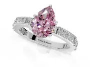 Solitaire Engagement Ring Setting for Fancy Pink Pear-Shaped Center with Milgrain-Edged Pave Band and Prong Head in Sterling Silver