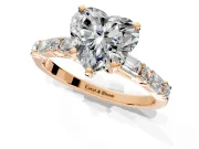 Baguette Engagement Ring Setting for Heart-Shaped Center with Alternating Bar-Set Band and Prong Head in Rose Gold