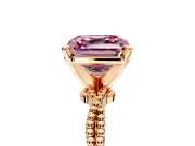 Solitaire Engagement Ring Setting for Fancy Pink Asscher Cut Center with Twist Band and Bead Prong Head in Rose Gold