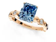 Solitaire Engagement Ring Setting for Fancy Blue Radiant Cut Center with Beaded Bezel Station Band and Prong Head in Rose Gold