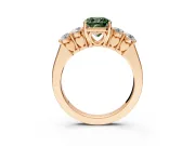 5 Stone Engagement Ring Setting for Fancy Green Cushion Cut Center with Equal Close-Set Accents and Prong Head in Rose Gold